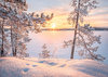 Aurinko lumisen järven yllä POSTIKORTTI