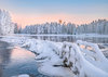 Kuhmon kirkko metsän ja järven takana POSTIKORTTI